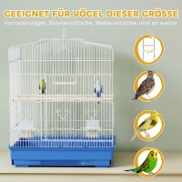 Vogelkäfig im Vintage-Design für kleine Vogelarten inkl, Zubehör 46,5 x 36 x 59 cm Stahl, Holz, Blau+Weiß