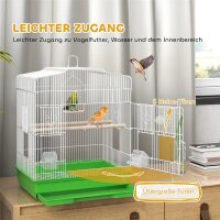Vogelkäfig im Vintage-Design für kleine Vogelarten inkl, Zubehör 46,5 x 36 x 59 cm Stahl, Holz, Weiß+Grün