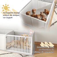 Wurfbox für Welpen, mit Unterlage, leicht zu reinigen, Holz, 166x80x50 cm, Weiß