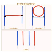 Agility Set Hunde, 3-teiliges Agility Ausrüstung mit Hürden, Slalomstangen, Springring, Aufbewahrungstasche, Steckhürdenset für Hundetraining, Trainingsset für Hunde Blau+Rot