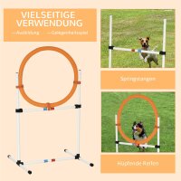Agility Sprungring für Hunde, Agility Set Hunde, Agility Ring 2 in 1 Sprungringstange mit Tragetasche Kunststoff 74,5 x 66 x 91 cm Weiß+Orange