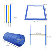 Agility Set höhenverstellbar Hunde Agility-Ausrüstung mit Hundetunnel 4 Slalomstangen Tragetasche Blau
