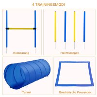 Agility Set höhenverstellbar Hunde Agility-Ausrüstung mit Hundetunnel 4 Slalomstangen Tragetasche Blau