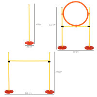 Agility Set Hunde 3-teiliges Agility-Ausrüstung für Hundetraining Steckhürdenset mit 6 Slalomstangen höhenverstellbar Hürden Sprungreifen Tragetasche Agilityset für Spiele Training