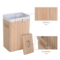 Wäschekorb schmal mit Deckel Wäschesammler 72L mit Griff für Waschküche Schlafzimmer Natur
