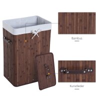 Wäschekorb schmal mit Deckel 72L Wäschesammler mit Griff, herausnehmbarer Wäschesack, Wäschebox für Waschküche Schlafzimmer Badezimmer, Dunkelbraun