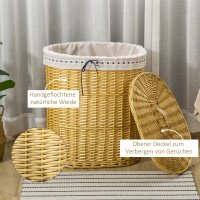 Wäschekorb aus Weide mit Deckel Wäschesammler mit Griff, herausnehmbarer Wäschesack, Laundry Baskets Wäschebox für Badezimmer Waschküche Schlafzimmer Natur
