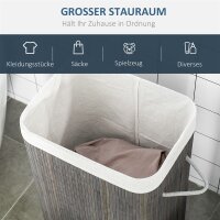 Wäschekorb mit Griffen und waschbarem Wäschesack, Rattan, Polyester, Baumwolle, Metall, 43L x 32B x 61H cm, Grau