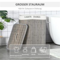 100L Wäschekorb mit 3 Griffen, mit waschbarem Wäschesack, Bambus, Polyester, Baumwolle, Metall, 52 x 32 x 63 cm, Grau
