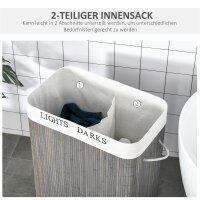 100L Wäschekorb mit 3 Griffen, mit waschbarem Wäschesack, Bambus, Polyester, Baumwolle, Metall, 52 x 32 x 63 cm, Grau