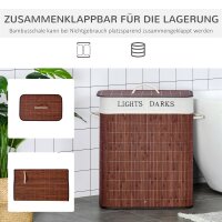 Bambus Wäschekorb schmal mit Deckel 100L Wäschesammler mit Griffen, 2 herausnehmbarer Wäschesack, Laundry Baskets Wäschebox für Waschküche, Schlafzimmer, Badezimmer Braun