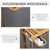 Wäschekorb aus Bambus , 3 abnehmbare Körbe 50 cm x 32 cm x 69,7 cm Natur Grau