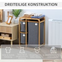 Wäschekorb aus Bambus , 3 abnehmbare Körbe 50 cm x 32 cm x 69,7 cm Natur Grau