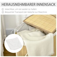 Wäschekorb 100L mit herausnehmbaren Wäschebank 62,5 cm x 37 cm x 60,5 cm Natur + Weiß