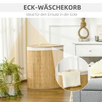 55 L Wäschekorb mit Deckel, Griff, Wäschesortierer mit herausnehmbarem Wäschesack für Badezimmer, Bambus, Natur