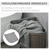 55 L Wäschekorb mit Deckel, Griff, Wäschesortierer mit herausnehmbarem Wäschesack für Badezimmer, Bambus, Grau