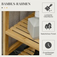 Wäschesammler, multifunktional, Bügelbrett & Stoffsack 57L, Bambusgestell, 113x34x82cm, Natur/Grau