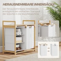 Wäschekorb mit Wäschesack, Stoffschublade, Bambus, 70x36x70 cm, Weiß/Holz
