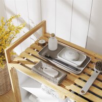 Wäschekorb mit Wäschesack, Stoffschublade, Bambus, 70x36x70 cm, Weiß/Holz