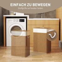 Bambus Wäschekorb mit Deckel 72 L Wäschesammler mit Bambusgriffen, herausnehmbarer Wäschesack Braun