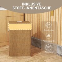 Bambus Wäschekorb mit Deckel 72 L Wäschesammler mit Bambusgriffen, herausnehmbarer Wäschesack Braun