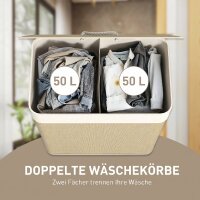 Bambus Wäschekorb mit Deckel 2 Fächer 100 L Wäschesammler mit Seilgriffen, herausnehmbarer Wäschesack