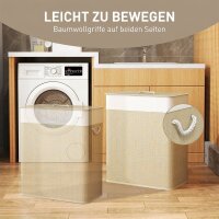 Bambus Wäschekorb mit Deckel 2 Fächer 100 L Wäschesammler mit Seilgriffen, herausnehmbarer Wäschesack