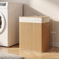 Bambus Wäschekorb mit Deckel 2 Fächer 100 L...