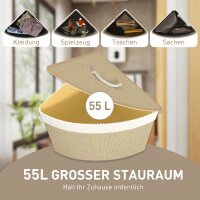 Wäschekorb im Eckdesign, Bambusgeflecht, 55 Liter, Stoffbeutel, Metallrahmen, Creme