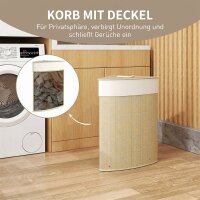 Wäschekorb im Eckdesign, Bambusgeflecht, 55 Liter, Stoffbeutel, Metallrahmen, Creme