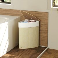 Wäschekorb im Eckdesign, Bambusgeflecht, 55 Liter, Stoffbeutel, Metallrahmen, Creme