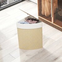 Wäschekorb im Eckdesign, Bambusgeflecht, 55 Liter, Stoffbeutel, Metallrahmen, Creme