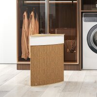 Wäschekorb im Eckdesign, Bambusgeflecht, 55 Liter, Stoffbeutel, Metallrahmen, Braun