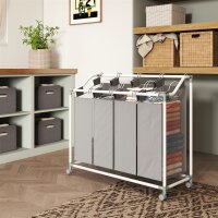 Wäschekorb mit 4 Fächer 160 L Wäschesammler mit Rädern, herausnehmbarer Wäschesack, 97 x 38 x 81 cm, Grau