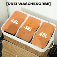 Bambus Wäschekorb mit Deckel 3 Fächer 144L Wäschesammler mit Seilgriffen, herausnehmbarer Wäschesack