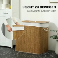 Bambus Wäschekorb mit Deckel 3 Fächer 144L Wäschesammler mit Seilgriffen, herausnehmbarer Wäschesack