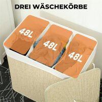 Bambus Wäschekorb mit Deckel 3 Fächer 144L Wäschesammler mit Seilgriffen, herausnehmbarer Wäschesack