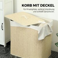 Bambus Wäschekorb mit Deckel 3 Fächer 144L Wäschesammler mit Seilgriffen, herausnehmbarer Wäschesack