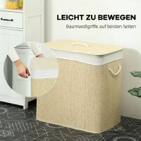 Bambus Wäschekorb mit Deckel 3 Fächer 144L Wäschesammler mit Seilgriffen, herausnehmbarer Wäschesack