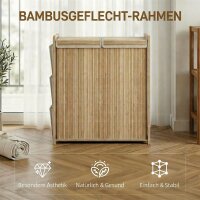 Bambus-Wäschekorb mit abnehmbarem Kordelzug-Sack und seitlichen Aufbewahrungstaschen, 120L, Natur