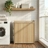 Bambus-Wäschekorb mit abnehmbarem Kordelzug-Sack und seitlichen Aufbewahrungstaschen, 120L, Natur