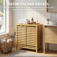Bambus-Wäschekorb mit Deckel, 2 Körbe, faltbar, 64L, Natur und Cremeweiß