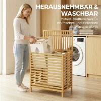 Bambus-Wäschekorb mit Deckel, 2 Körbe, faltbar, 64L, Natur und Cremeweiß