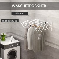Wäscheständer für Wandmontage ausziehbar klappbar platzsparender Wäschetrockner, Wandwäschetrockner für Innen und Außen, Weiß, 63,5 x 60 x 20 cm
