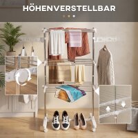 Mobiler Wäscheständer, Wäschetrockner, 3 Ebenen, klappbar, Silber + Weiß