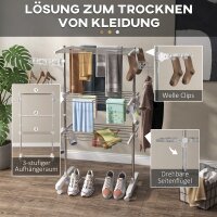 Mobiler Wäscheständer, Wäschetrockner, 3 Ebenen, klappbar, Silber + Weiß