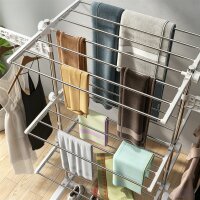 Mobiler Wäscheständer, Wäschetrockner, 3 Ebenen, klappbar, Silber + Weiß