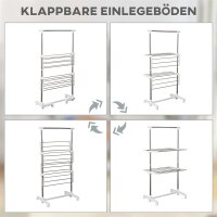 Turmwäscheständer ausziehbar Standtrockner mit 3 Ebenen klappbare Flügel Rollen 154 cm Weiß