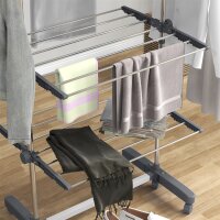 Wäschenständer Wäschetrockner 5 Ebenen, klappbar, One-Klick-System, 142 cm x 55 cm x1 72 cm, Grau + Silber