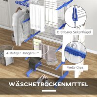 Wäschenständer Wäschetrockner 5 Ebenen, klappbar, One-Klick-System, 142 cm x 55 cm x1 72 cm, Blau + Silber